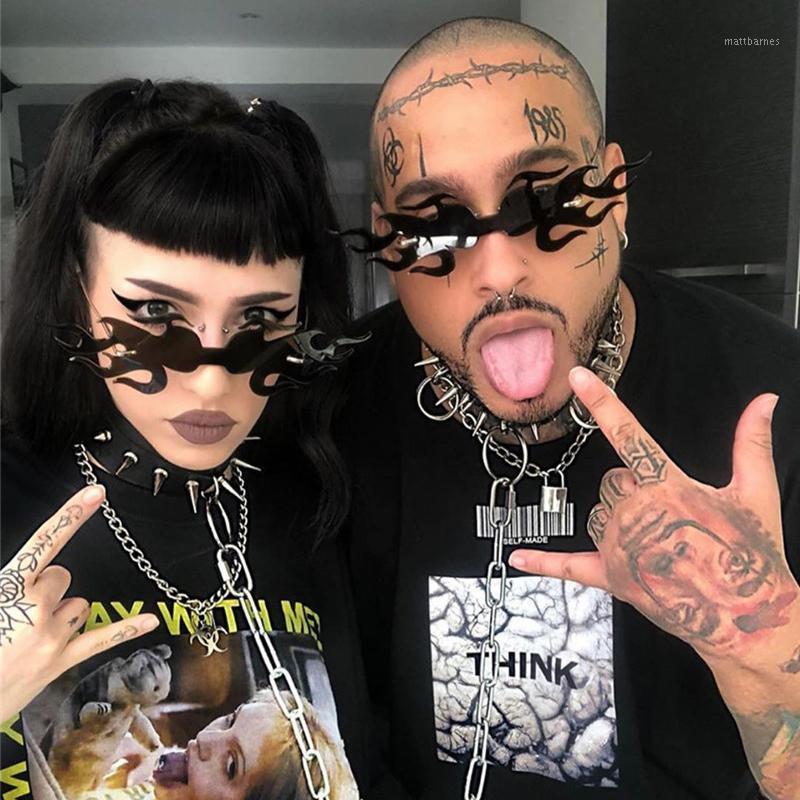 

Sunglasses Fashion Big Fire Wave Flame Women Men 2021 Oversized Rimless Sun Glasses Eyewear Luxury Punk Gafas De