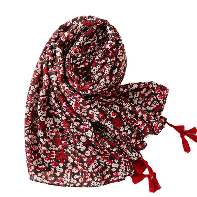 

Scarves 2021 Fashion Ombre Small Flower Print Tassel Scarf Shawls Women Trendy Cotton Floral Pattern Hijab Wrap