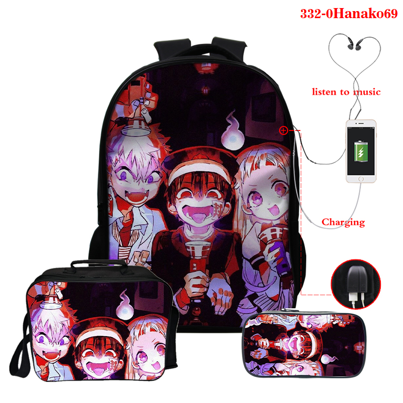 

Anime Backpack Bag Usb Charging Toilet Bound Hanako Kun School Bag Mochila Escolar 3pcs/set School Bag with Pen Lunch Bags, 0hanako64