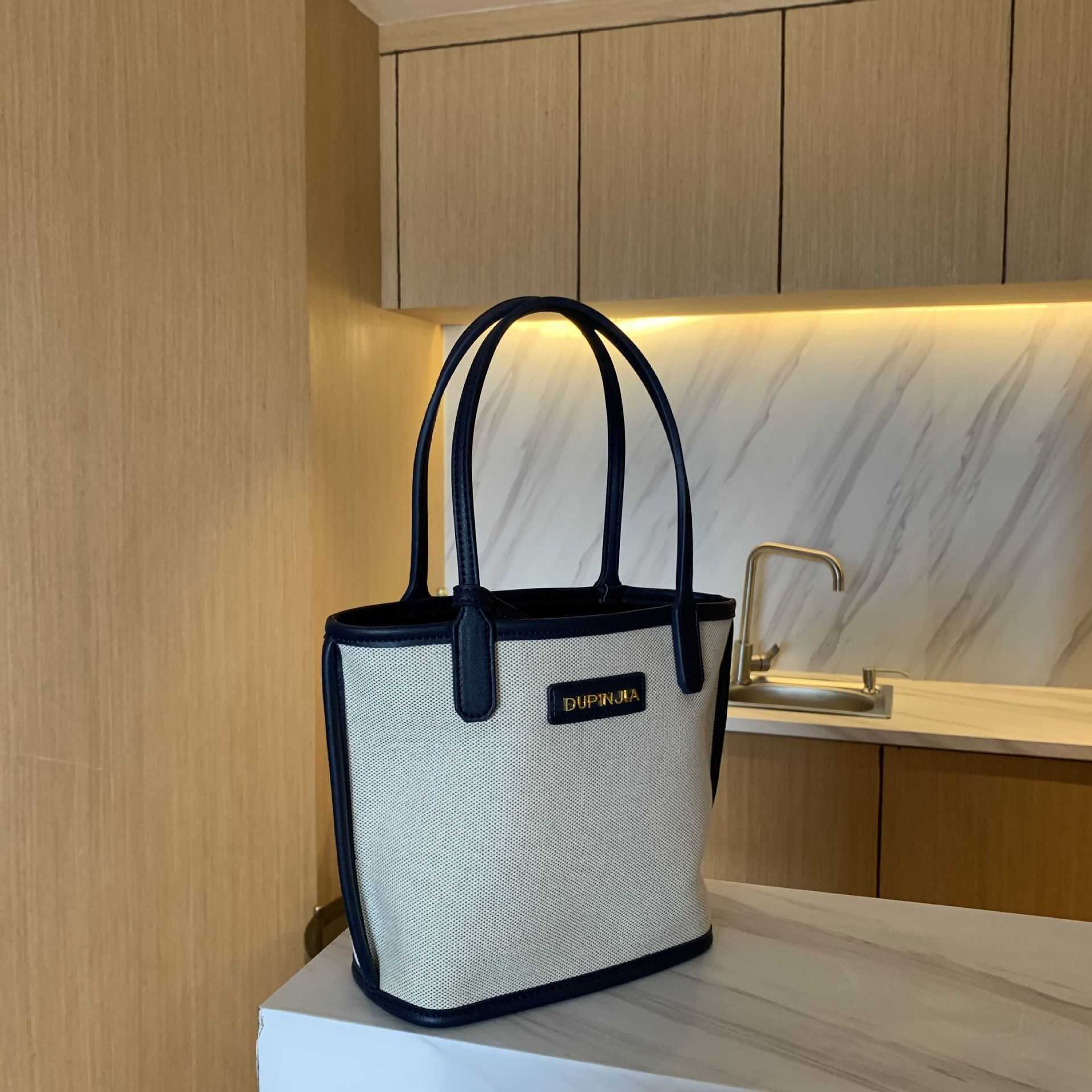 

Three piece hand medium 2021 new fashion high sense canvas Bucket Bag Fashion hand-held vegetable basket bag women, Khaki