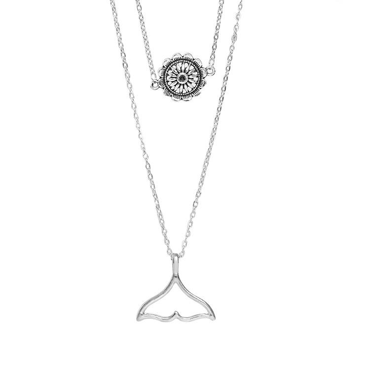 Pendant Necklaces Ish Explosion Women&#039;s Jewelry Korean Retro Personality Double Layer Necklace Cute Dolphin Tail Student-image-708522806