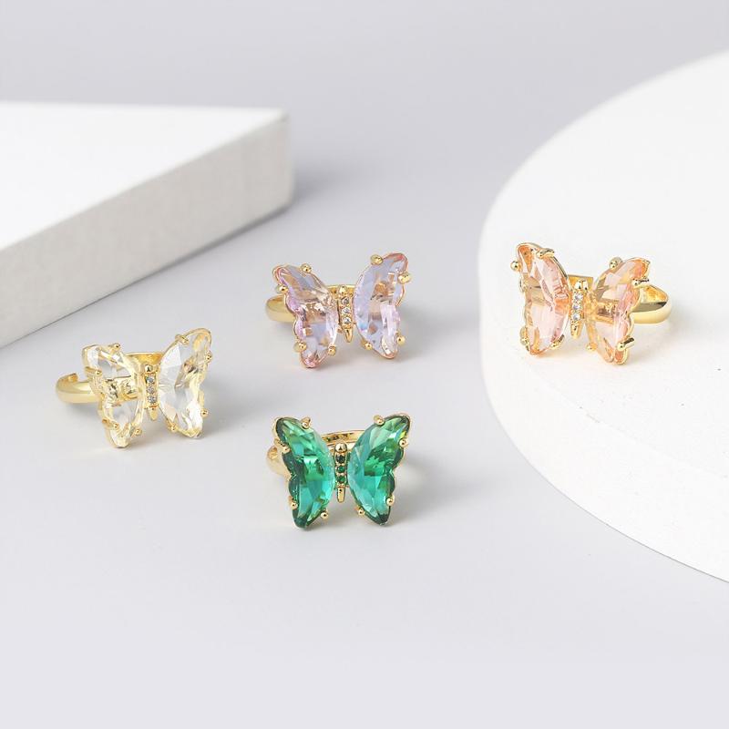 

Cluster Rings Butterfly For Women Aesthetic Jewellry Multicolor Adjustable Crystal Ring Wholesale Gold Color Fashion Gift Jewelry R025, Golden;silver