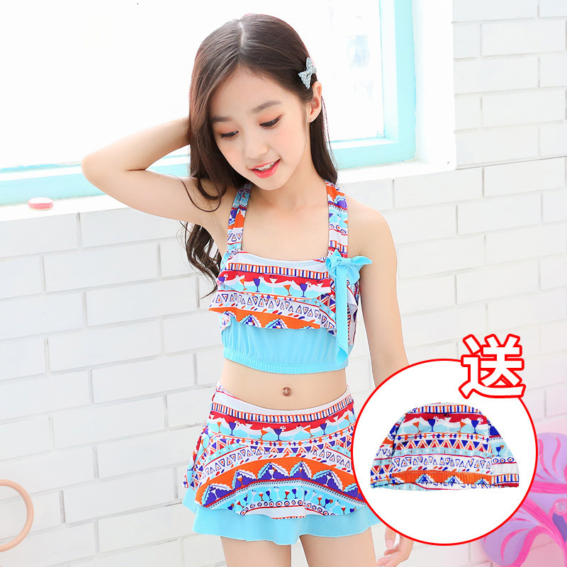 Children's South Korean Bikini Three Piece Set Baby Quick Dry Girls' Spring Swimsuit Pants with Hat-image-678302530