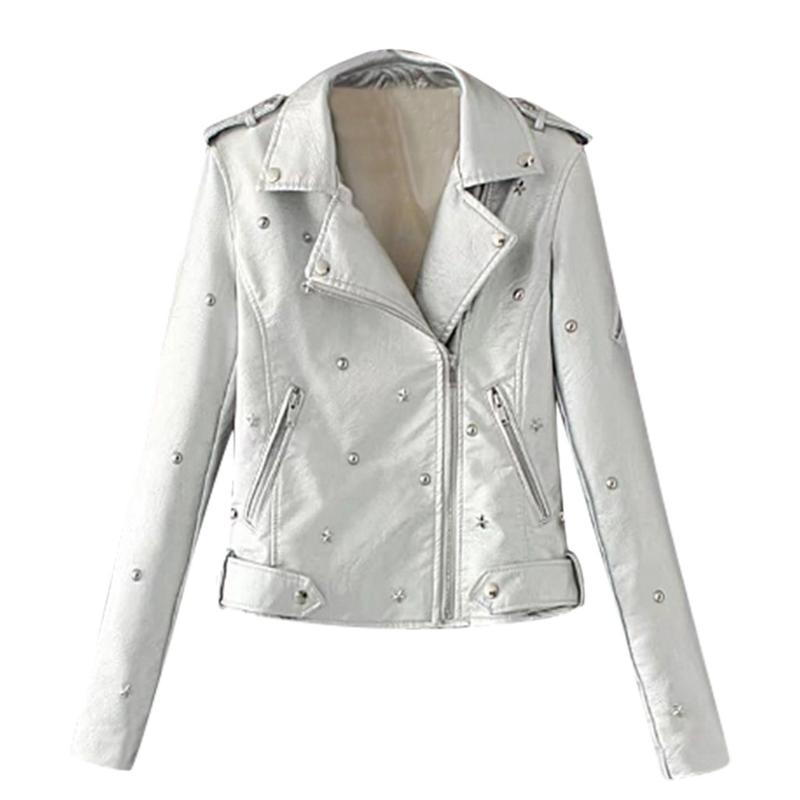 

Rivet Leather Jacket Women Gothic Motorbike Basic PU Coats Outerwear Hooded Lapel Zipper Solid Waterproof Lady Coat Women' Jackets, Black