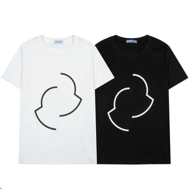 

Monclair Men's t shirt High quality black with white dislocation badge mens and womens printed round collar casual T-shirt, White;black