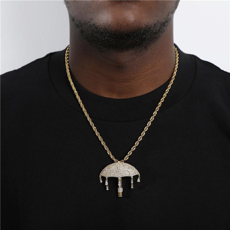

Pendant Necklaces Hip Hop Bling Iced Out Brand Cubic Zirconia Umbrella Necklace Pendants Men Women Rapper Tennis Chain Jewelry With Solid Ba