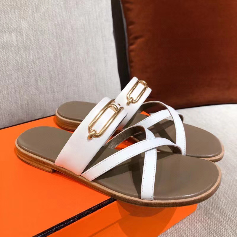 

2021Summer Top quality Womens slippers brand slides Luxury Ladies Beach slipper leather sandal classic Metal buckle Comfortable slide, Black