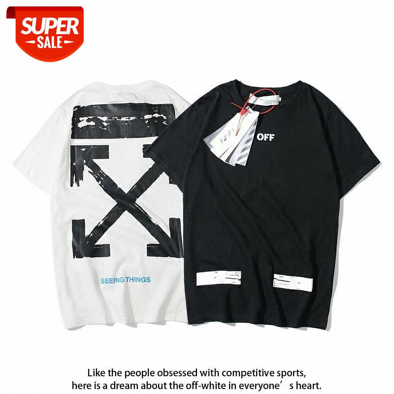 

OFF European and American street half-sleeved summer WHITE tide brand men women graffiti arrow round neck loose short-sleeved T-shirt #ZJ61, White;black