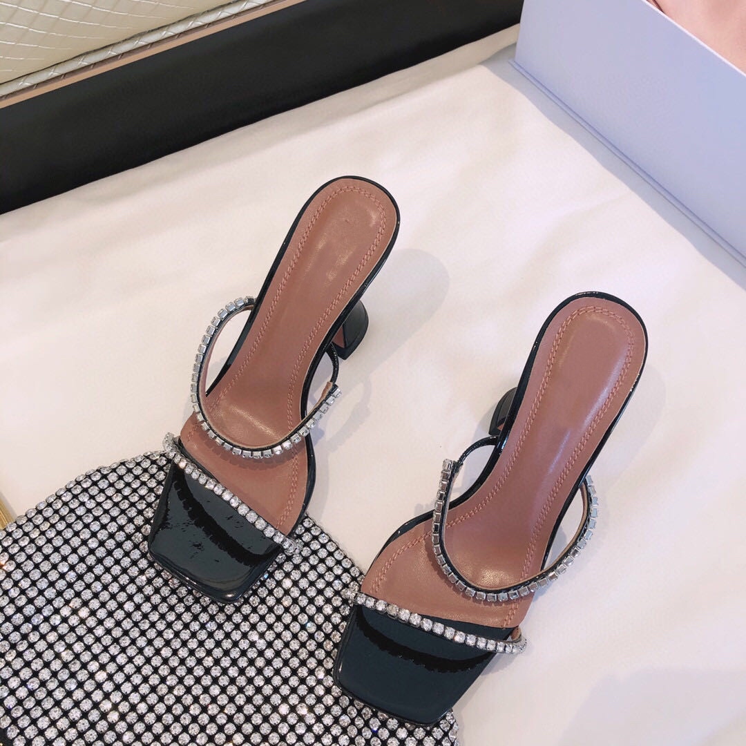 

2021 ultra hydraulic diamond square head Roman wine glass heel sandals web celebrity versatile stiletto heels for women instagram trend, Extra packaging