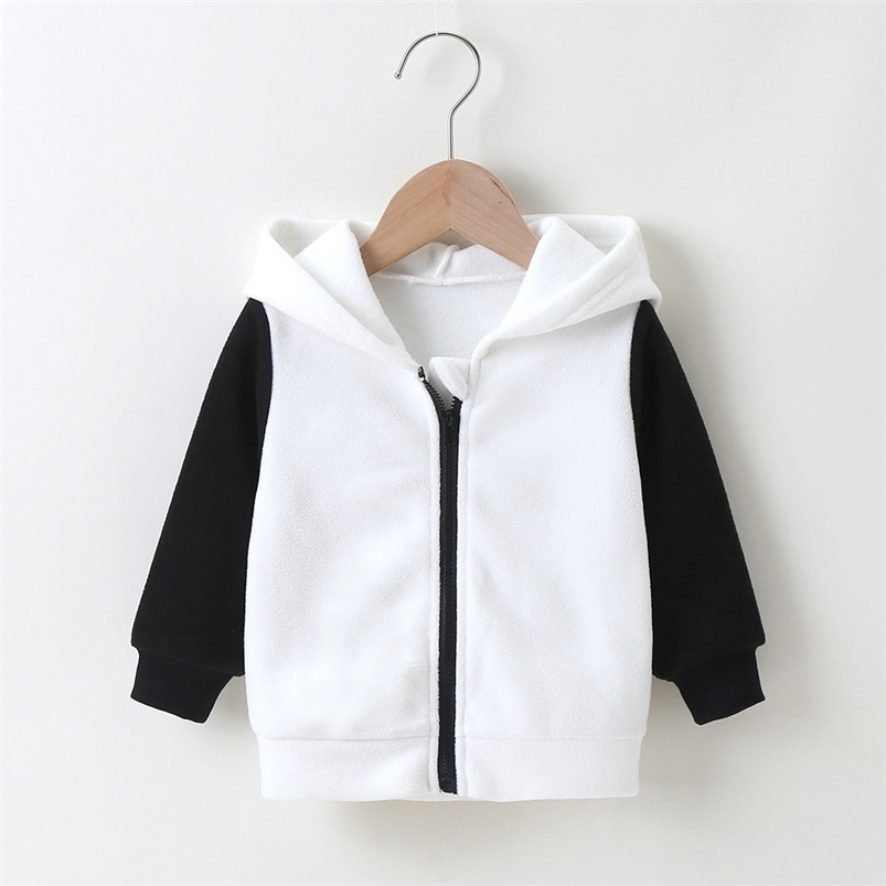 

Arrivals Winter Children Casual Cotton Long Sleeve Zipper Patchwork Hooded Baby Girls Or Boys Hoodies 0-2T 210629, White