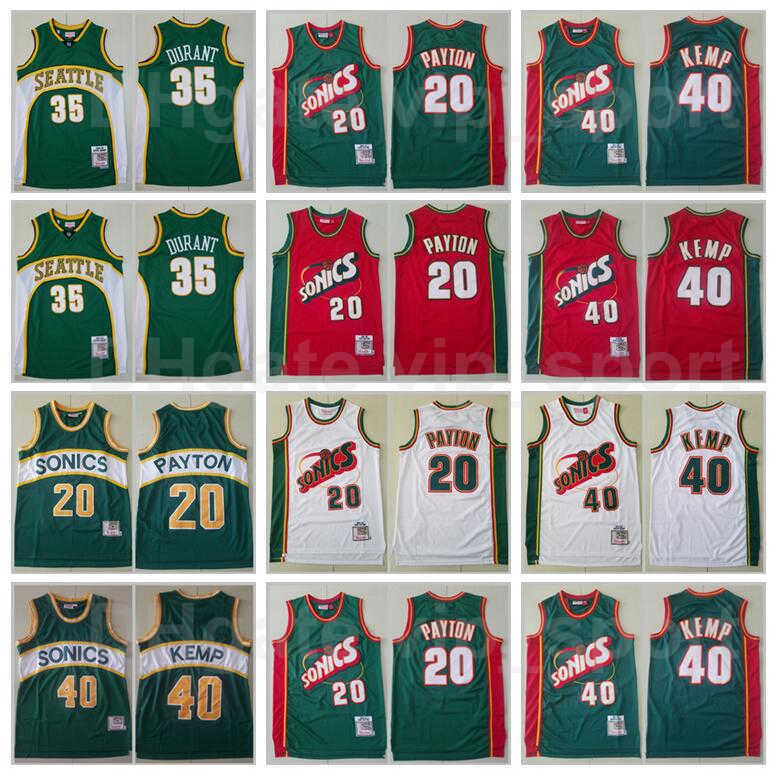 

Men Basketball Mitchell and Ness Kevin Durant Jersey 35 Gary Payton 20 Shawn Kemp 40 Vintage Team Color Red White Green Excellent Quality, 20 green