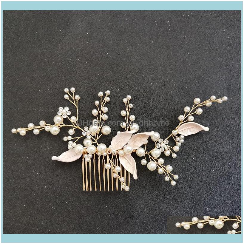 

Jewelryhandmade Ins Alloy Leaf Crystal Rhinestone Pearls Bridal Hair Comb Wedding Headdress Aessories Women Jewelry Clips & Barrettes Drop D