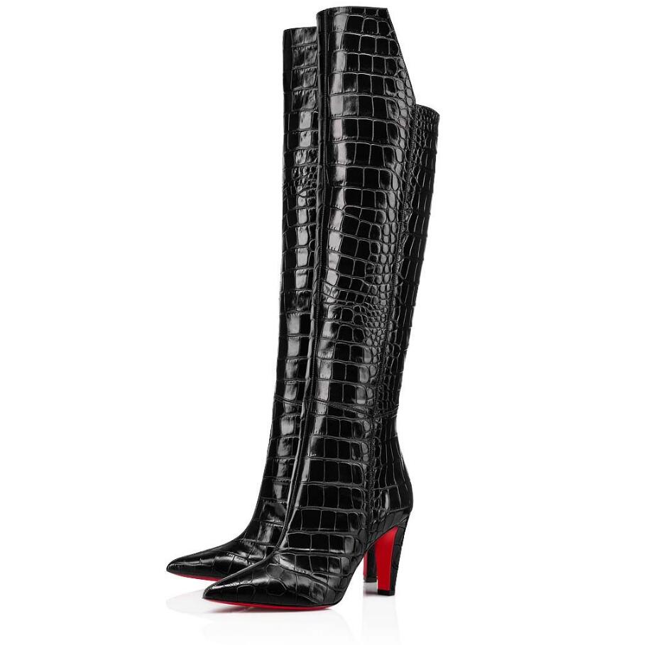 

Elegant Winter Brands Women Red Bottom Boot Slimini Botta Bottes Knee Boots High Heels Lady Combat Booties Party,Wedding EU35-43