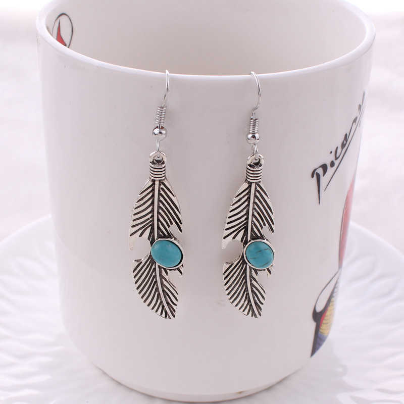 

women's big leaves Tibetan silver Turquoise Charm earrings GSTQE040 fashion gift national style women DIY earring