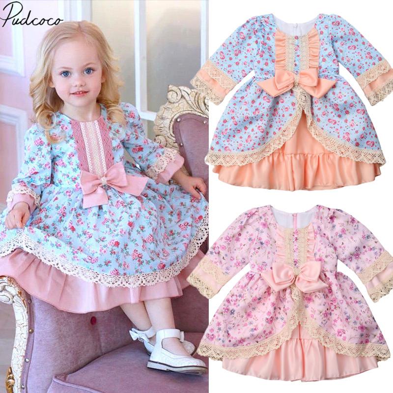 

Girl's Dresses 2021 Brand Xmas Princess Toddler Kids Baby Girl Dress Lace Bowknot Wedding Party Longsleeve Tutu Ball Gown Outfit 1-5Y, Red;yellow