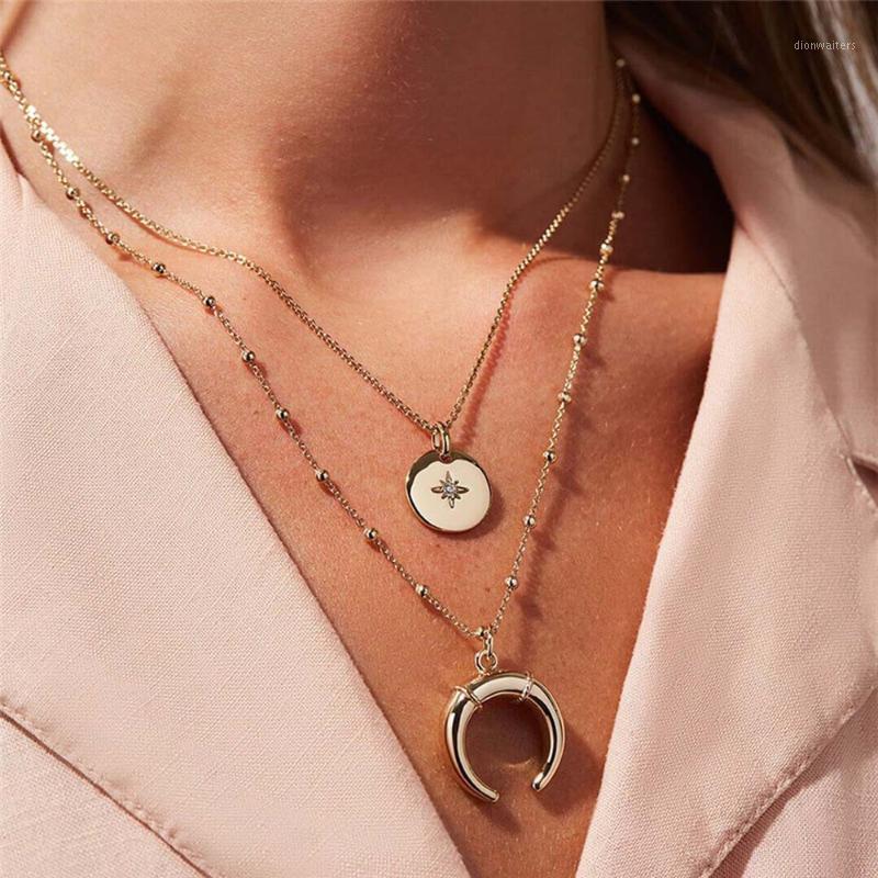 

Pri Jin Special Supply Women Jewelry Bull Horn Pentagon Star Point Alloy Necklace Multi-layer Manufacturers Spot Chains