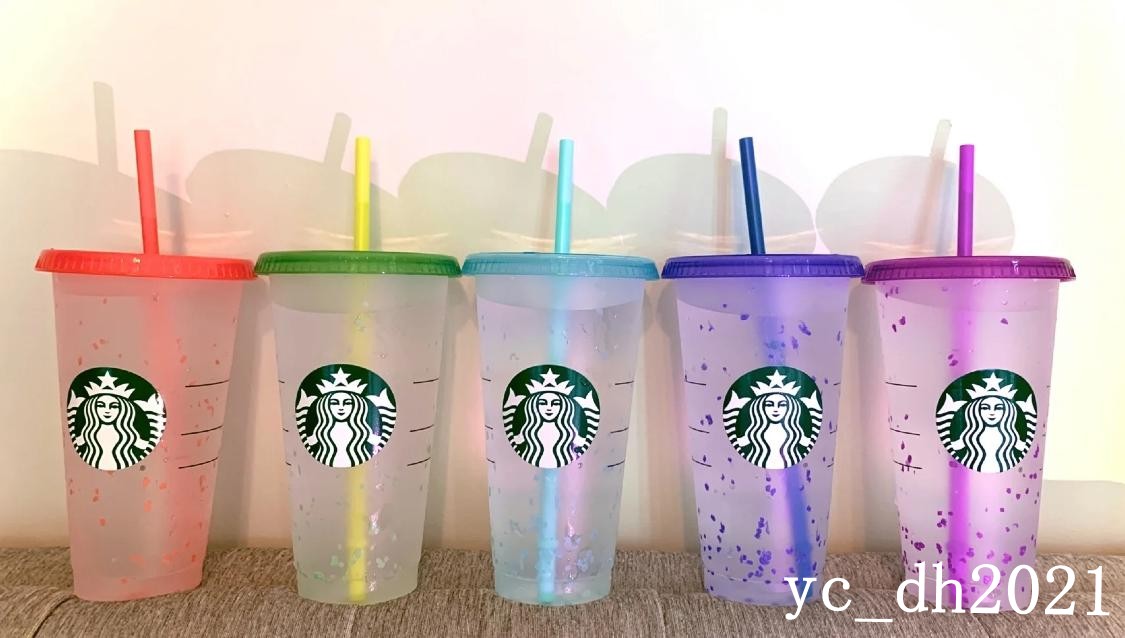 

Starbucks Mermaid Goddess 24oz/710ml Plastic Mugs Tumbler Gift Lid Reusable Snowflake Color Changing Cups, Write color after purchase