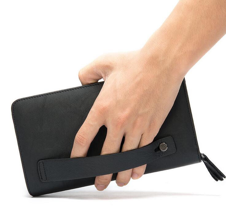 

Genuine leather Business men's wallet long first layer cowhide clutch bag double zipper wallets coin purse men 6776, Coffee