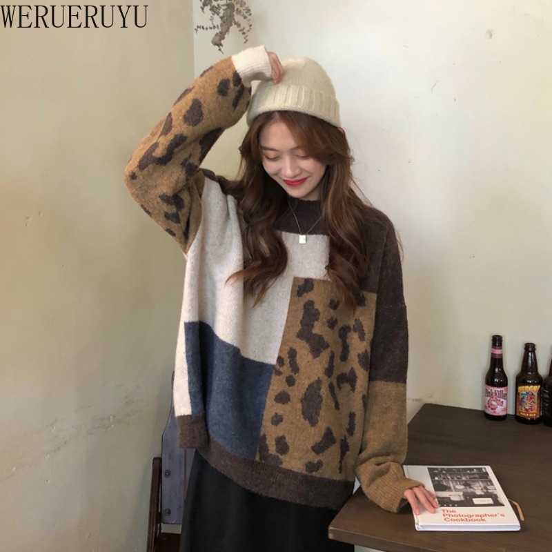 

WERUERUYU Women Leopard Print O-neck Tops Cotton Long Sleeve Sweat Harajuku Women's Sweatshirt Harajuku 210608, Photo color