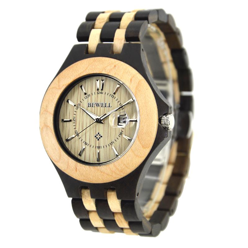 Wristwatches BEWELL Men's Wood Quartz Wrist Watch Men Sport Waterproof Man Chronograph Clock Relogio Masculino 080A Model-image-720940604