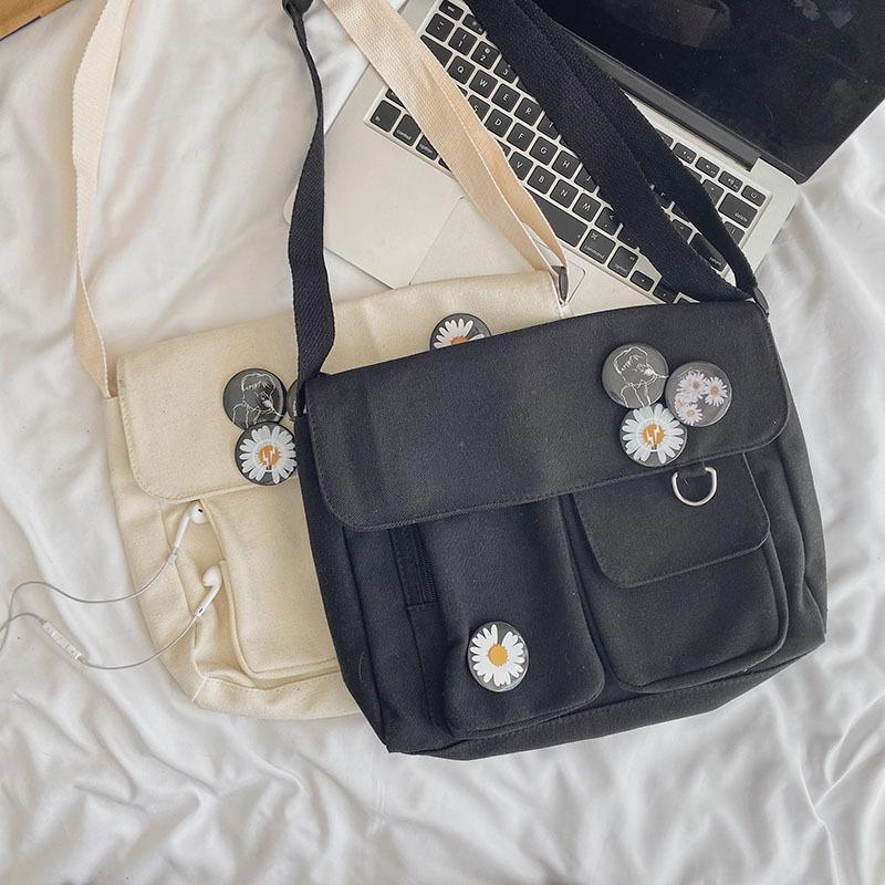 

Canvas Diagonal Bag Youth Fashion Casual Version Ladies Large-capacity Shoulder Solid Color Messenger Student Cross Body, Small size black