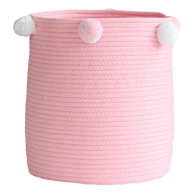 

Laundry Bags New Large Woven Cotton Rope Storage Basket Baby Hamper Storage Bin Baskets for Organize Toy Diaper Home Decor-Pink