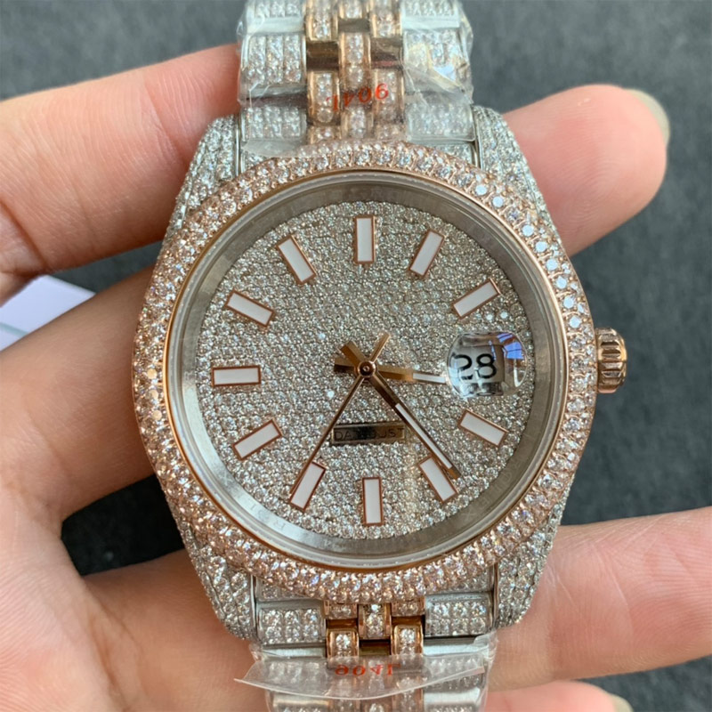 

Full Diamond Mens Watches Automatic Mechanical Watch 41mm Sapphire Mirror Stainless Steel Strap Fashion Wristwatch Montre de luxe Waterproof Gift Wristwatches, Customize