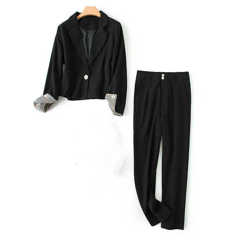 

early autumn women's suit pants two-piece Fashion solid color short ladies jacket high quality Casual trousers 210527