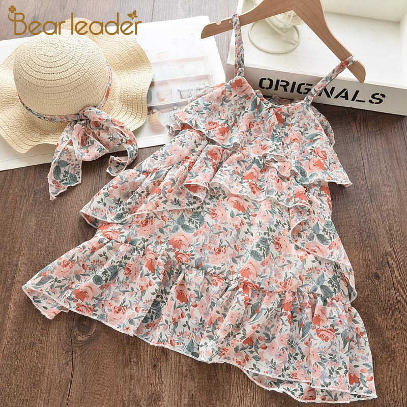 

Bear Leader Summer Floral Girls Dress Sling Flower Baby Girl Princess Dresses Chiffon Birthday Vestidos Children Clothing 210708, Ah405red