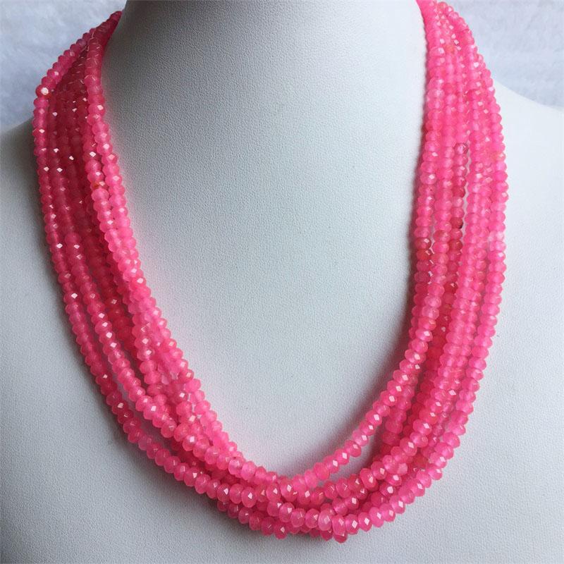 

Chains Small 3*4MM Faceted Peach Red Jade Necklace For Women Natural Stone Beaded Gem Choker Collares Abacus Gift Jewelry
