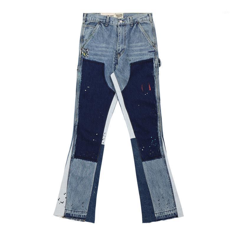 

Jean Gallery Dept Custom-made Destroy Spliced Flare Hip-hop High Street Paint Jeans Men Women Couple Wash1, Blue