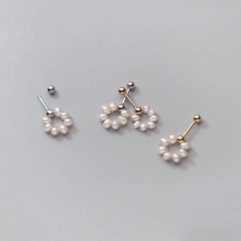 

Dangle & Chandelier A00580 925 Sterling Silver Natural Freshwater Baroque Pearl Round Stud Earrings For Women Office Teen Party Jewelry
