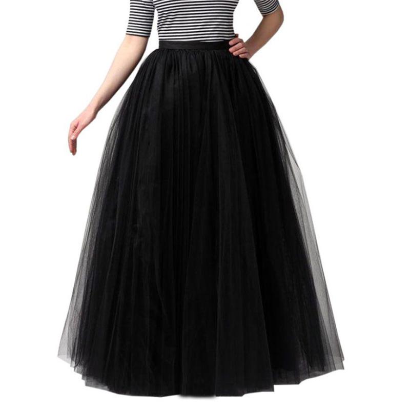 

Skirts Long Tulle Skirt Womens High Quality Pleated Gauze Princess Mesh Adult Tutu Dancing Black Summer