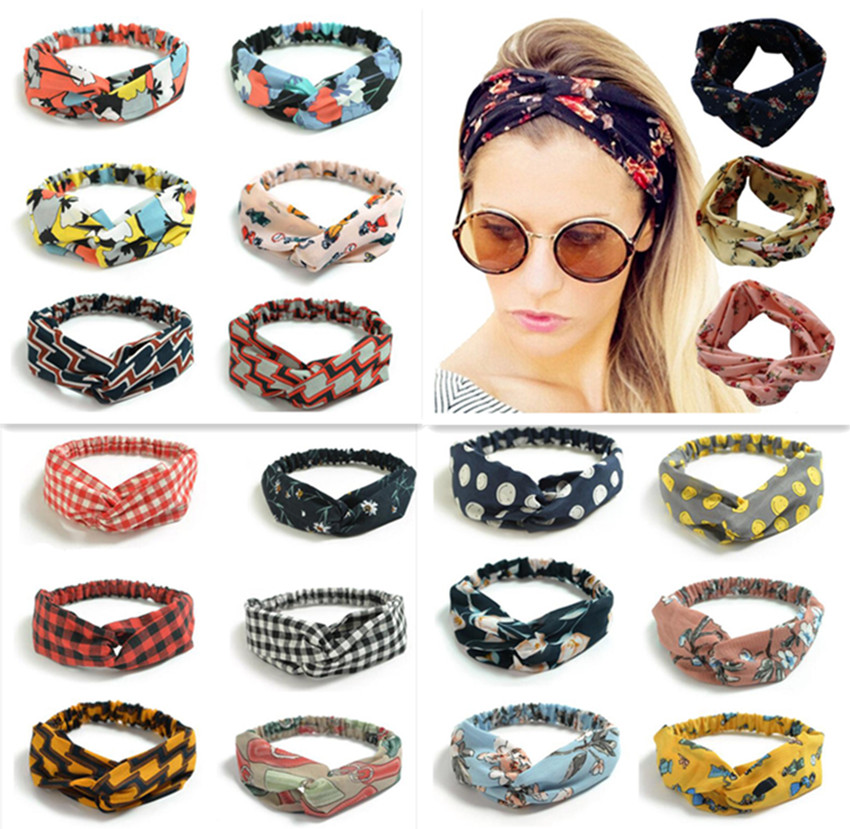 

Many kinds of Colorful Hair Accessories head band Elastic Twisted Knotted Ethnic wrap Floral Wide Stretch Girls and tools more than 100 styles