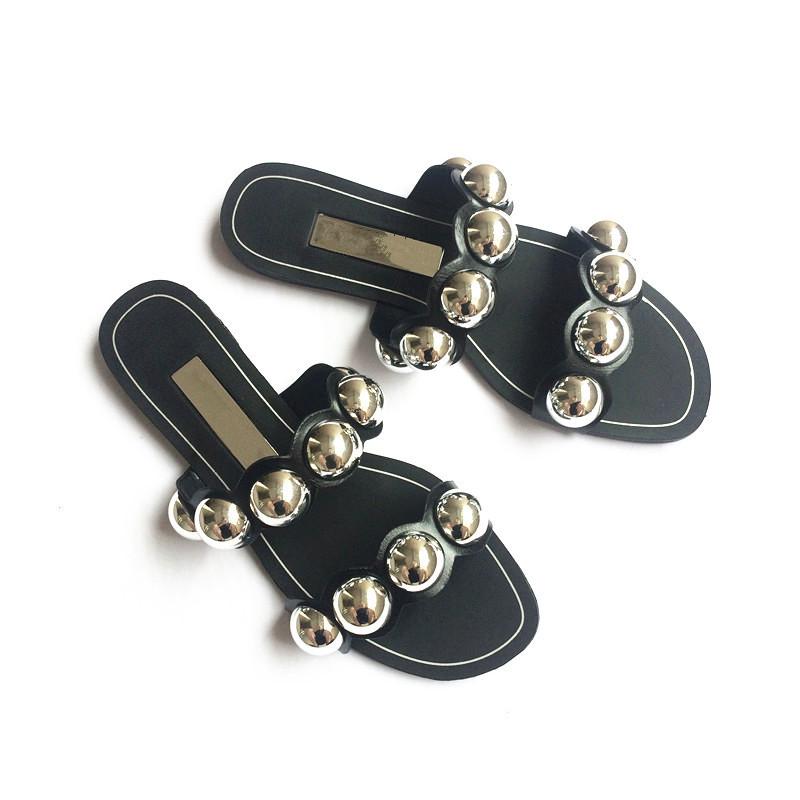

Sandals Fashion Women Black Pearl Summer Open-toed Slippers Slip On Flat Princess Beach Outdoor Sandalias Mujer Femme