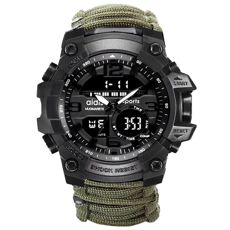 

Wristwatches ADDIES Outdoor Survival Watch Multifunctional Waterproof Military Tactical Paracord Bracelet Camping Hiking Emergency Gear, With compass a