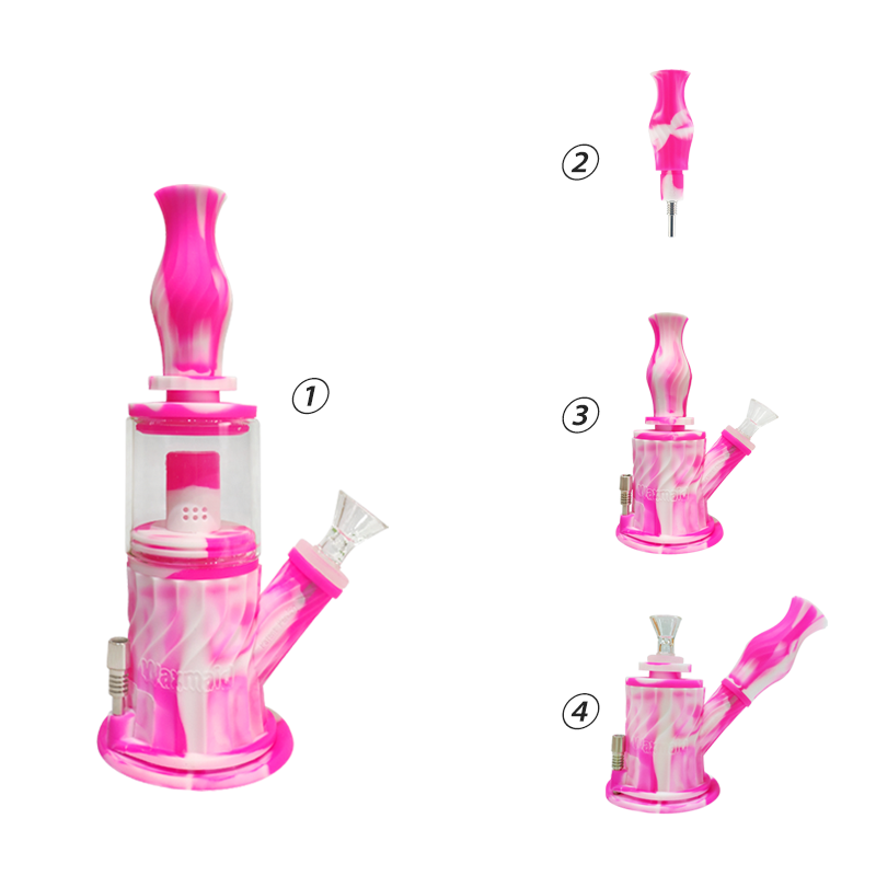 

Waxmaid wholesale 9.3 inches glass bongs hookah Multi Function Honeycomb Silicone water pipe oil rigs comes with Nectar Collector