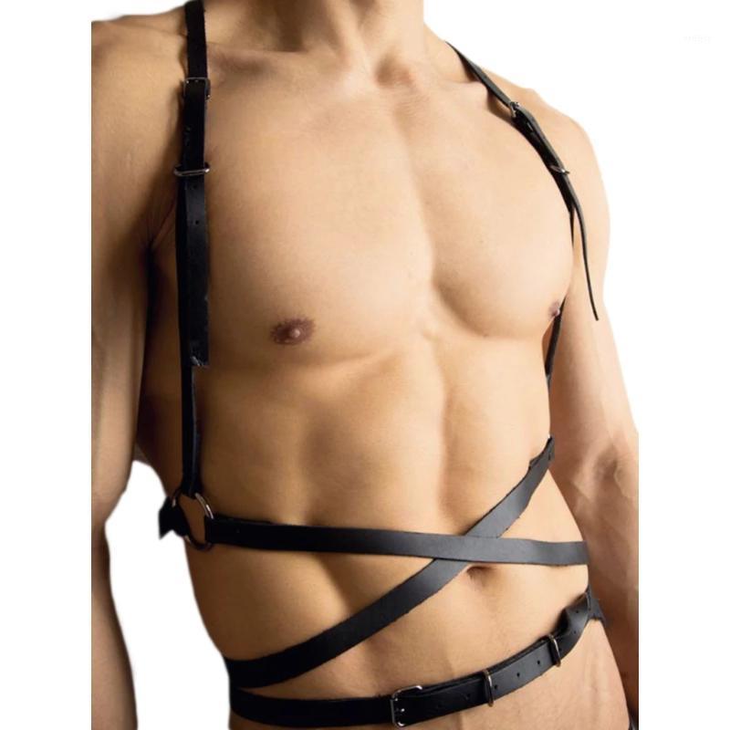 

Men Black Faux Leather Metal Rings Body Chest Harness Punk Male BDSM Bondage Costume Sexy Gay Club Rave Straps Fetish Crop Top Bras Sets, Mh-020