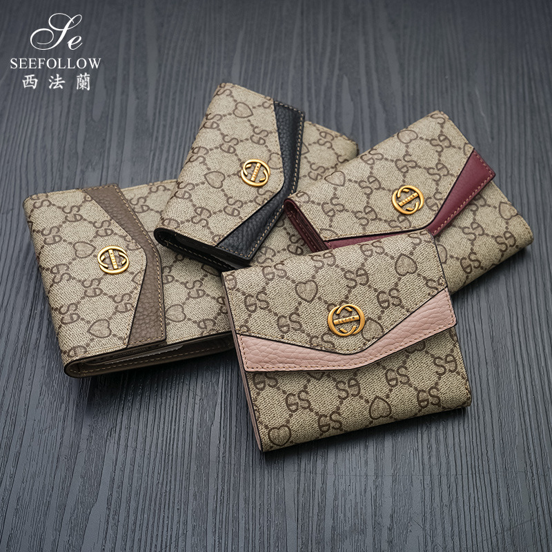 

wallet small women's short leather multi card change, Red;black