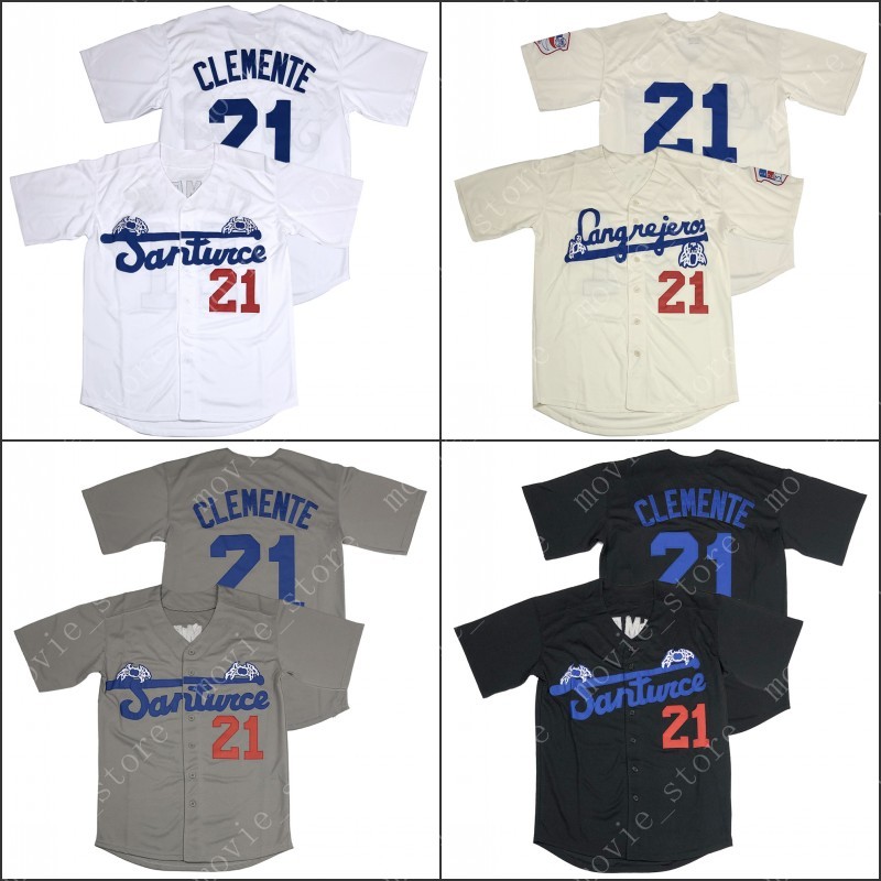 

Men's Santurce Crabbers #21 Roberto Clemente Puerto Rico Baseball Jersey Stitched, Blue;black