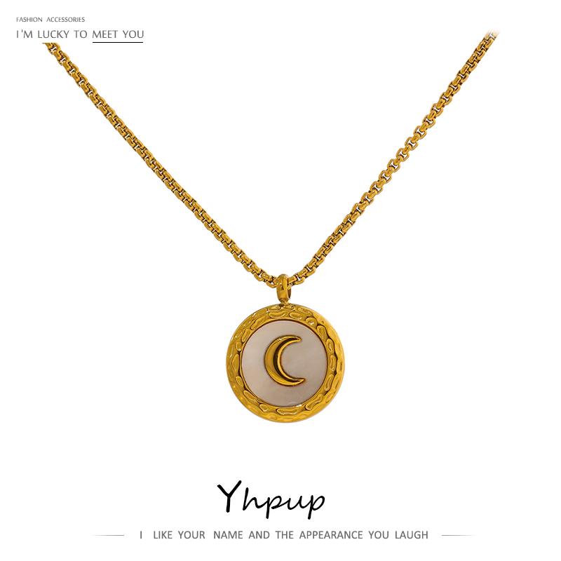 

Pendant Necklaces Yhpup Exquisite Moon Natural Shell Collar Necklace Women Stainless Steel Metal Gold Color Chain Collane Donna Statement