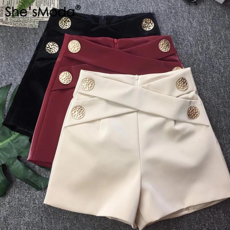 

She'sModa 2021 PU Leather Fashion Button Autumn Winter Women' Shorts Plus Size, Black