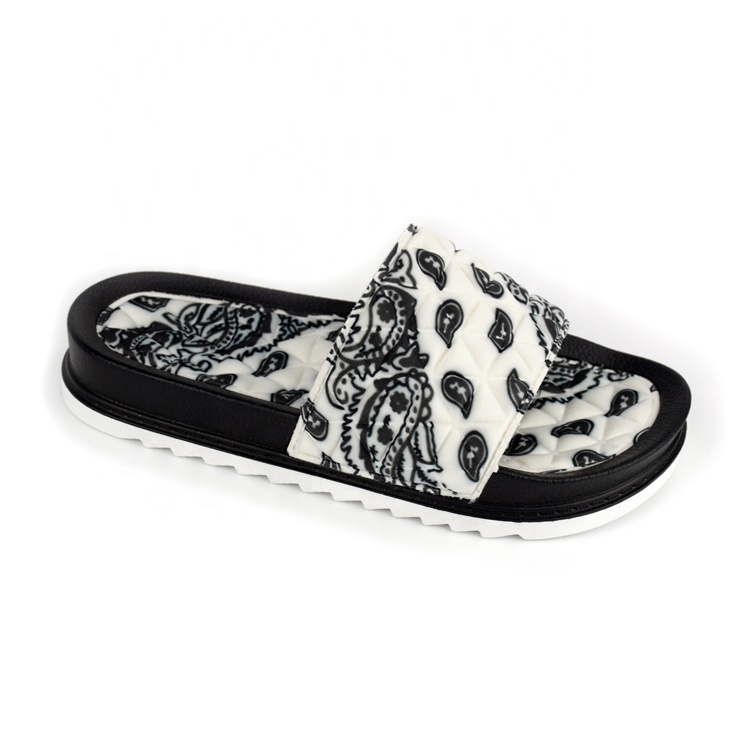 

Factory Designer Soft Insole Sandals for Women Bandana Pattern Style Slip-on Summer Slippers Slide Sandal Ladies Shoes Wholesale, Black