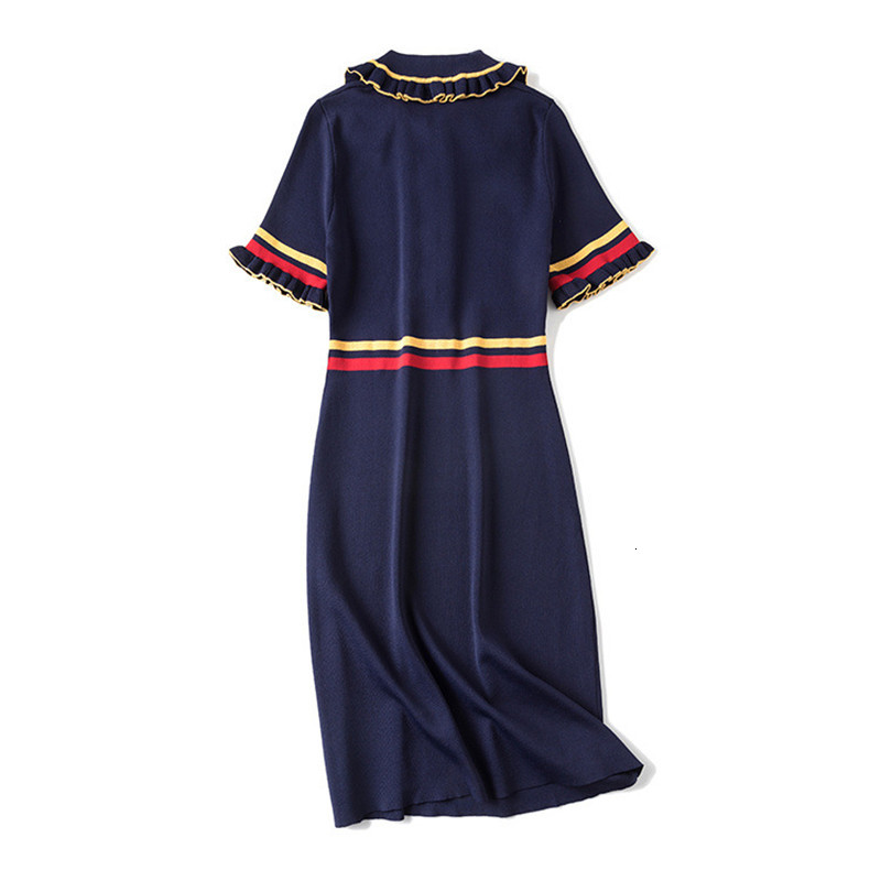 

dress Dressed Runway Designer Women are fashionable summer Short Sleeves Clothes Squeezed Outfit in Female bathrobe, Navy blue