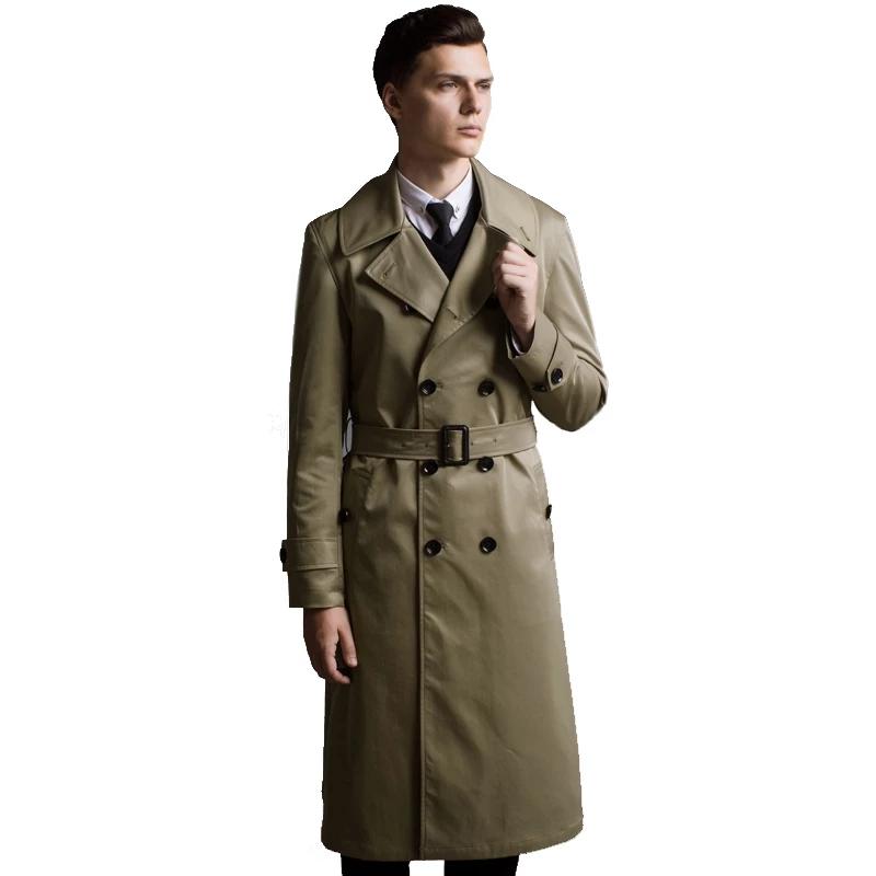 

Fashion Ultra Long Trench Men' Tops Outerwear Double Breasted Belt Overcoat Spring And Autumn Plus Size Coats, Beige