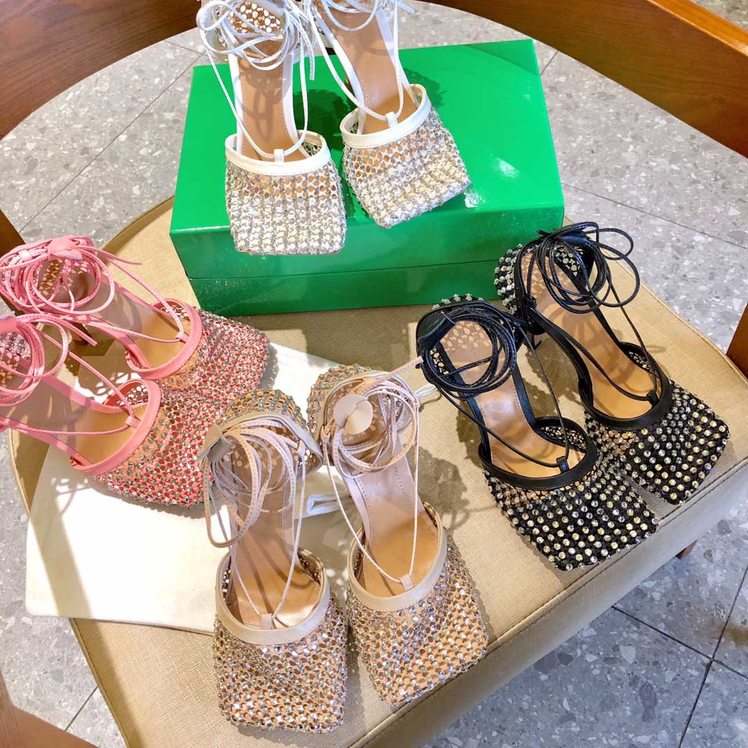 

luxury brand women high heel dress shoes designer woman wedding shoe fashion ladies Diamonds square toe sandals designers womens office party sandal with box