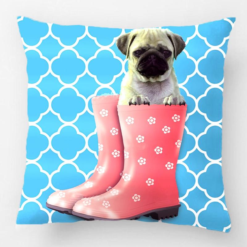 

Teal Quatrefoil Pug Puppy In Boots Trending Wedding Decorative Cushion Cover Pillow Case Customize Gift For Sofa Seat Pillowcase Cushion/Dec