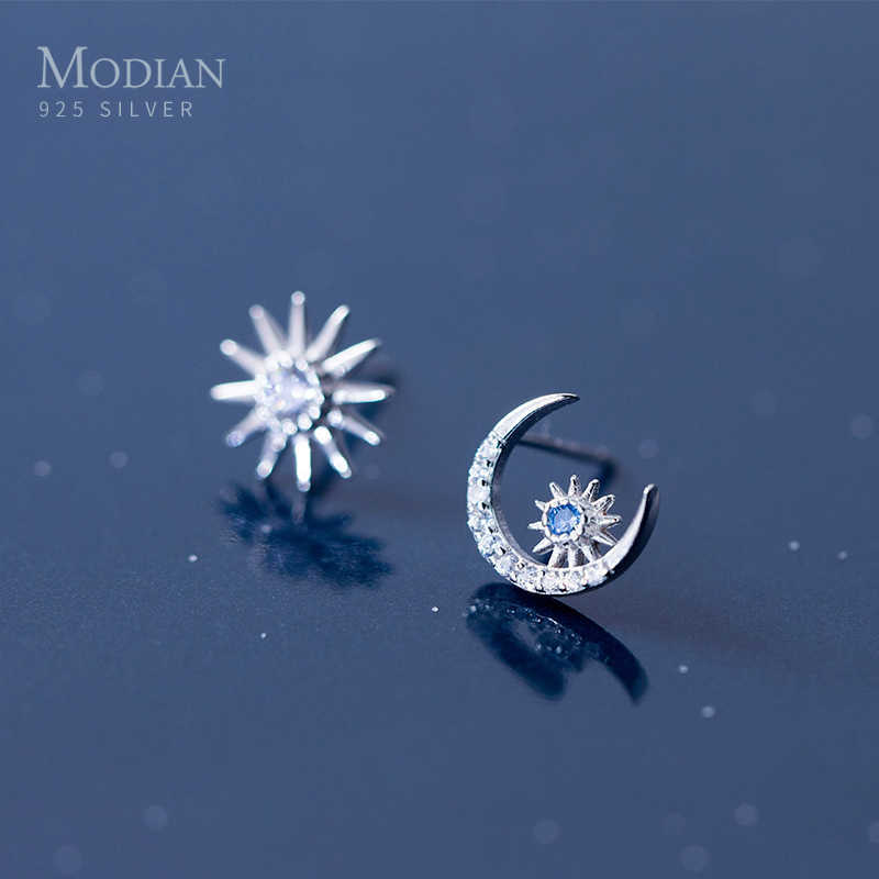 

925 Sterling Silver Rose Gold Color Moon And Sun Stud Earrings for Women Jewelry Ear Pins Gifts Bijoux 210707