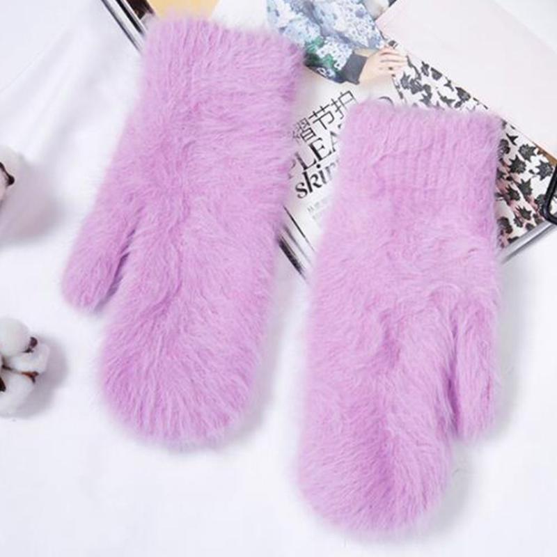 

Five Fingers Gloves Wool Female Winter Mittens Fur Fingerless Women Girls, Blue;gray