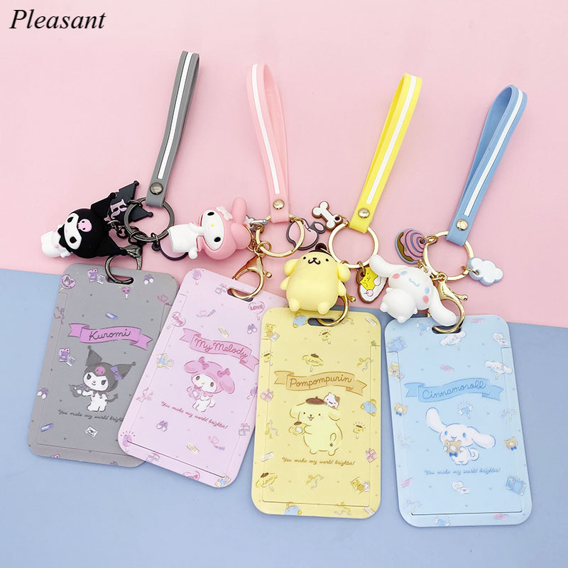 

-ing Cartoon Cat Sliding Student Meal Bus Lady ID Credit Card Holder Lanyard Keychain